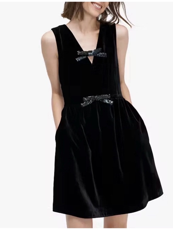 kate spade Dresses & Skirts - KATE SPADE SEQUIN BOW BLACK VELVET DRESS W/POCKETS SIZE 12 NWT LINED